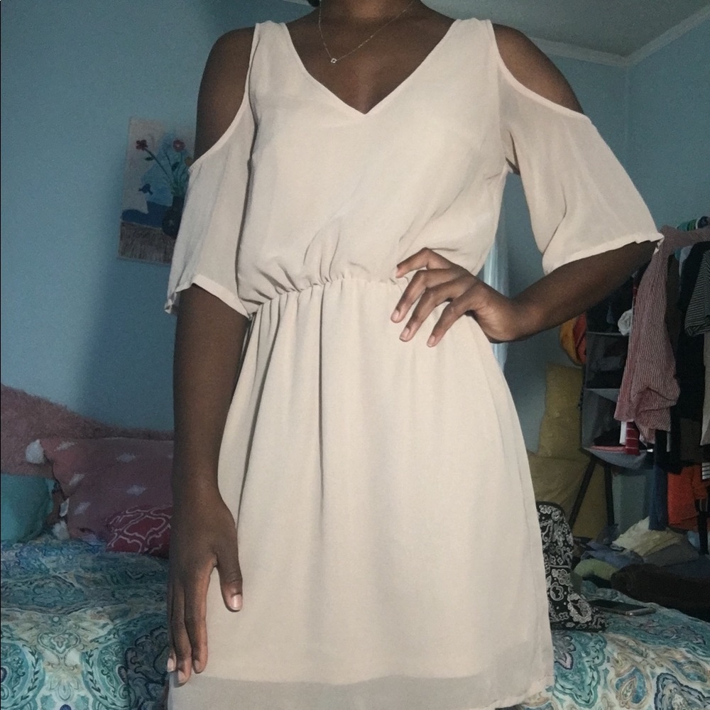 Cream color cut off shoulder dress